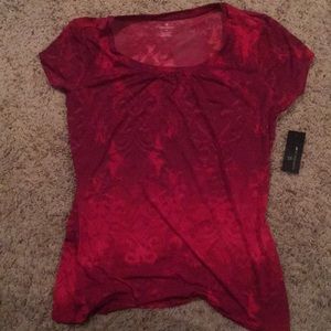 Red silky shortsleeved blouse
